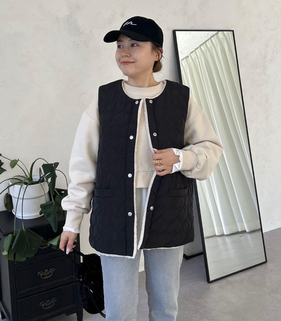 【MOMO COLLECTION】ボア×ハートキルティングリバーシブルベスト L