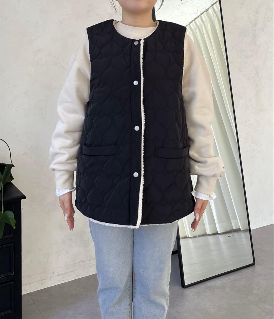 【MOMO COLLECTION】ボア×ハートキルティングリバーシブルベスト L