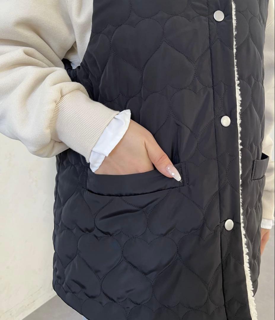 【MOMO COLLECTION】ボア×ハートキルティングリバーシブルベスト L