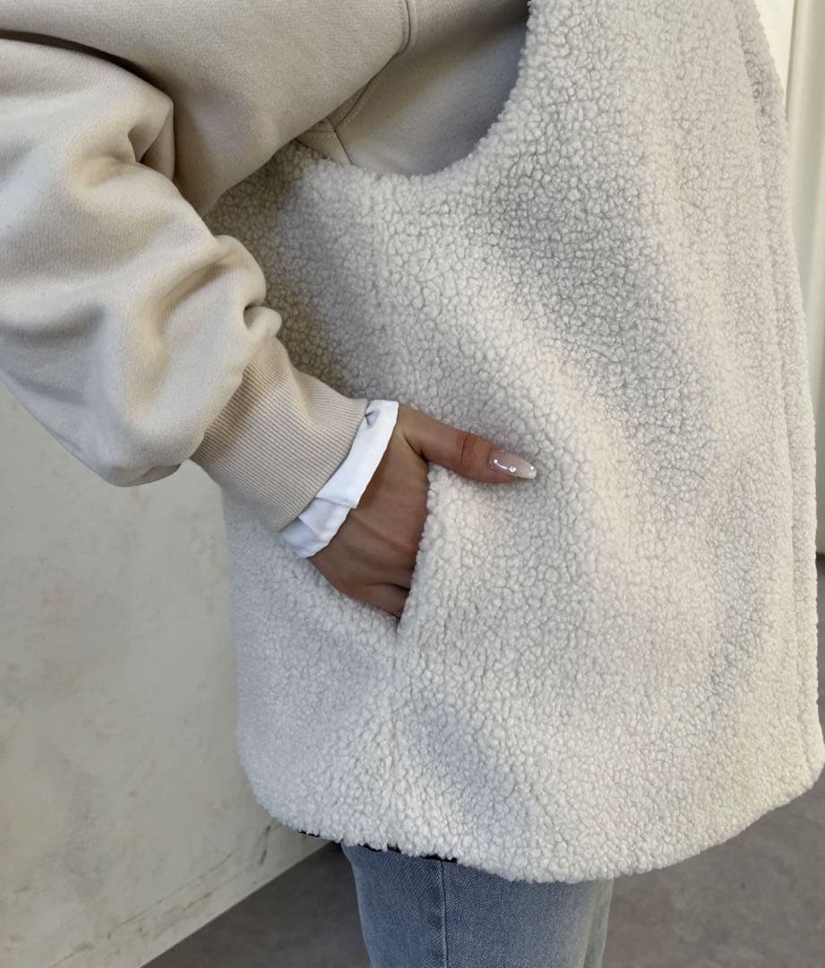 【MOMO COLLECTION】ボア×ハートキルティングリバーシブルベスト L