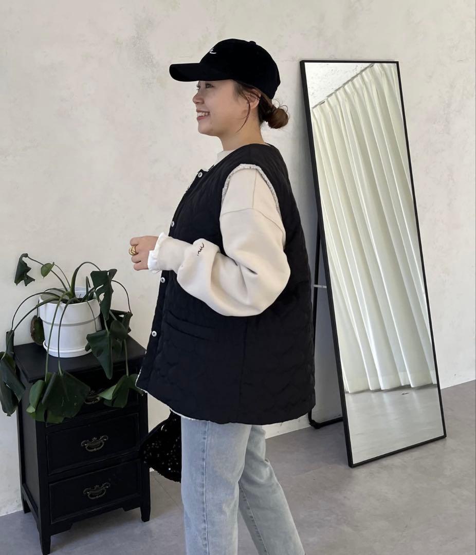 【MOMO COLLECTION】ボア×ハートキルティングリバーシブルベスト L