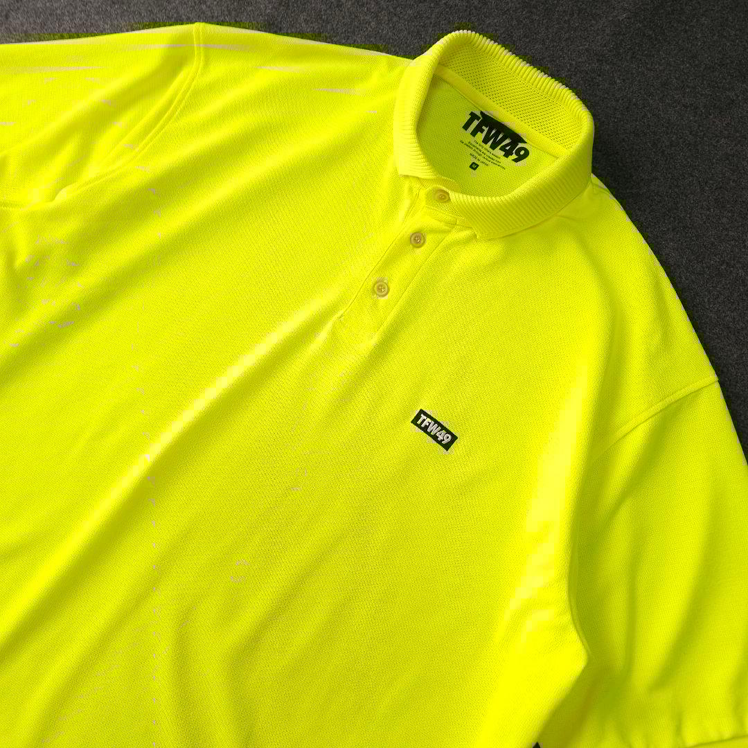 【TFW49】ロゴ刺繍 ワイドシルエット 半袖ゴルフポロシャツ イエロー M