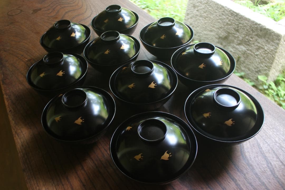 絵柄選択可！時代黒漆に極上千鳥見返し蒔絵の映えるお椀10点（検輪島塗懐石椀蒔絵椀