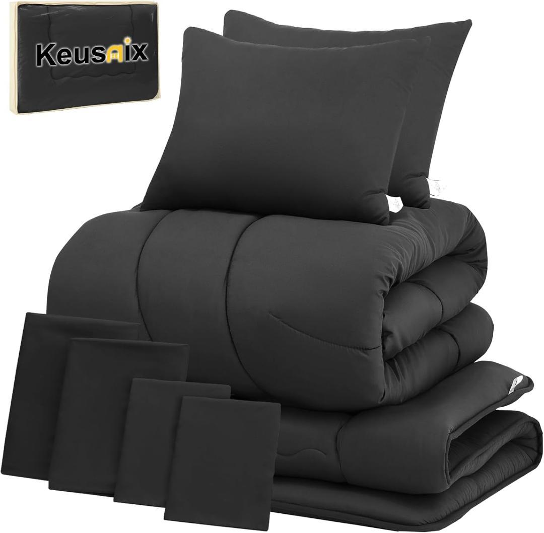 Keusnix 布団セット ダブル 布団9点セット 寝具セット ブラック