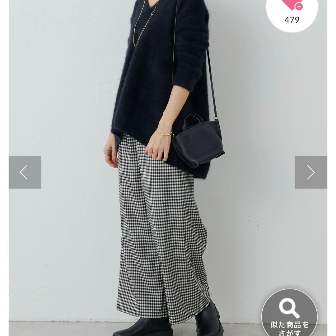 ウエストリブチェックパンツ　ブラック