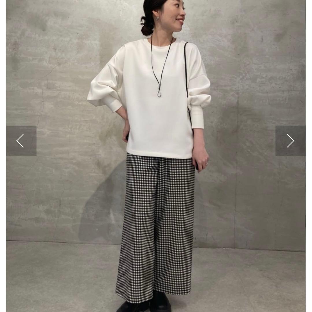 ウエストリブチェックパンツ　ブラック