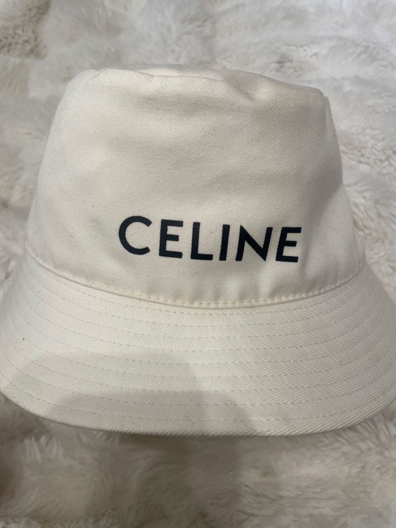 CELINE♦︎バケットハット S ギャバジンコットン ロゴ入りホワイト