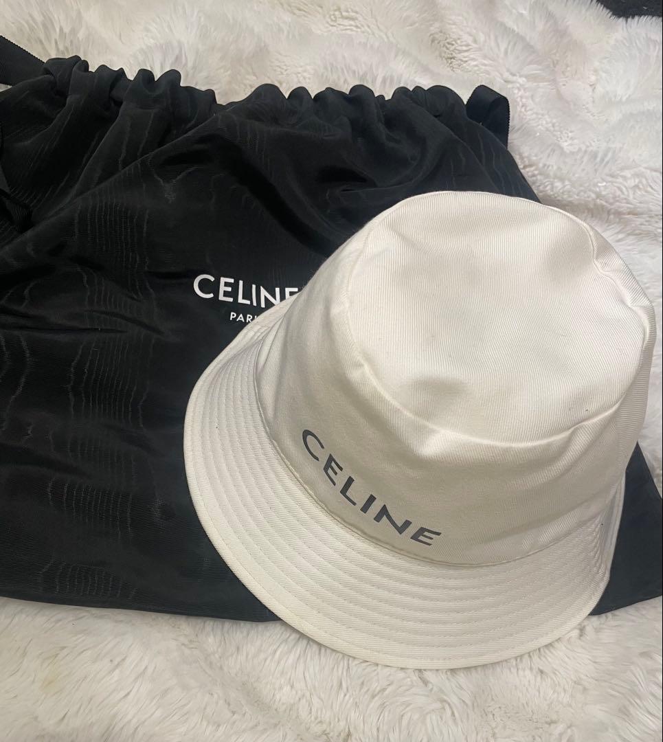 CELINE♦︎バケットハット S ギャバジンコットン ロゴ入りホワイト