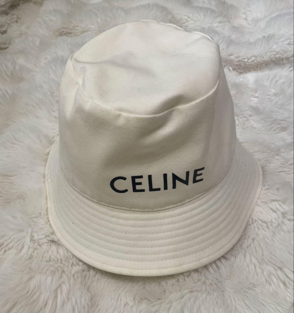 CELINE♦︎バケットハット S ギャバジンコットン ロゴ入りホワイト