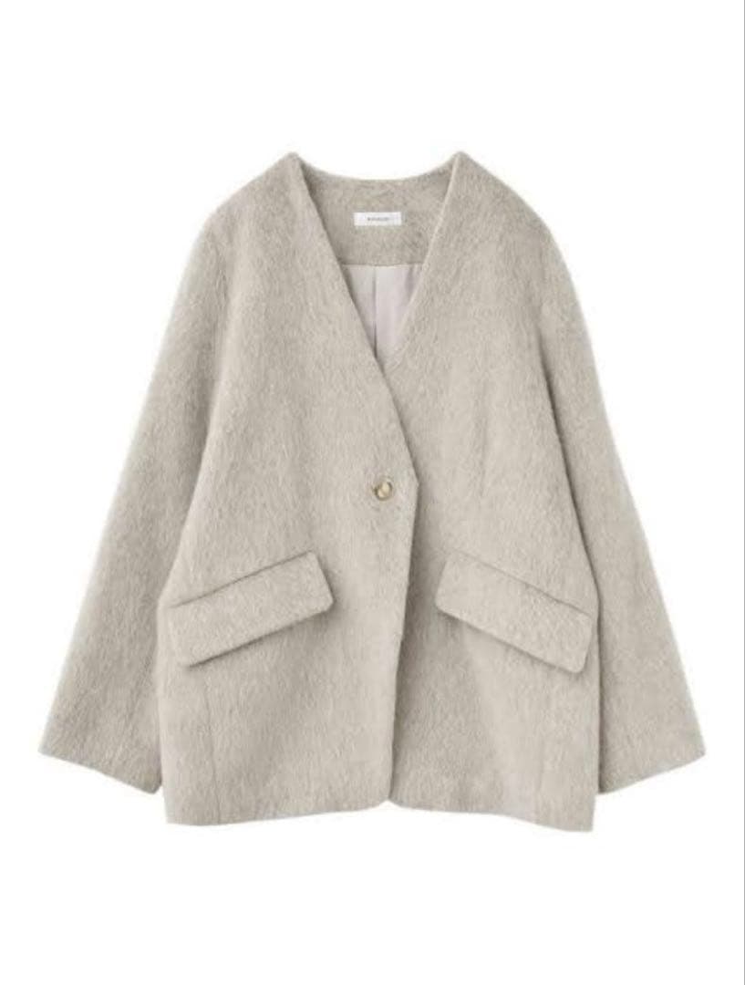 Aiméine ノーカラーシャギージャケットコート