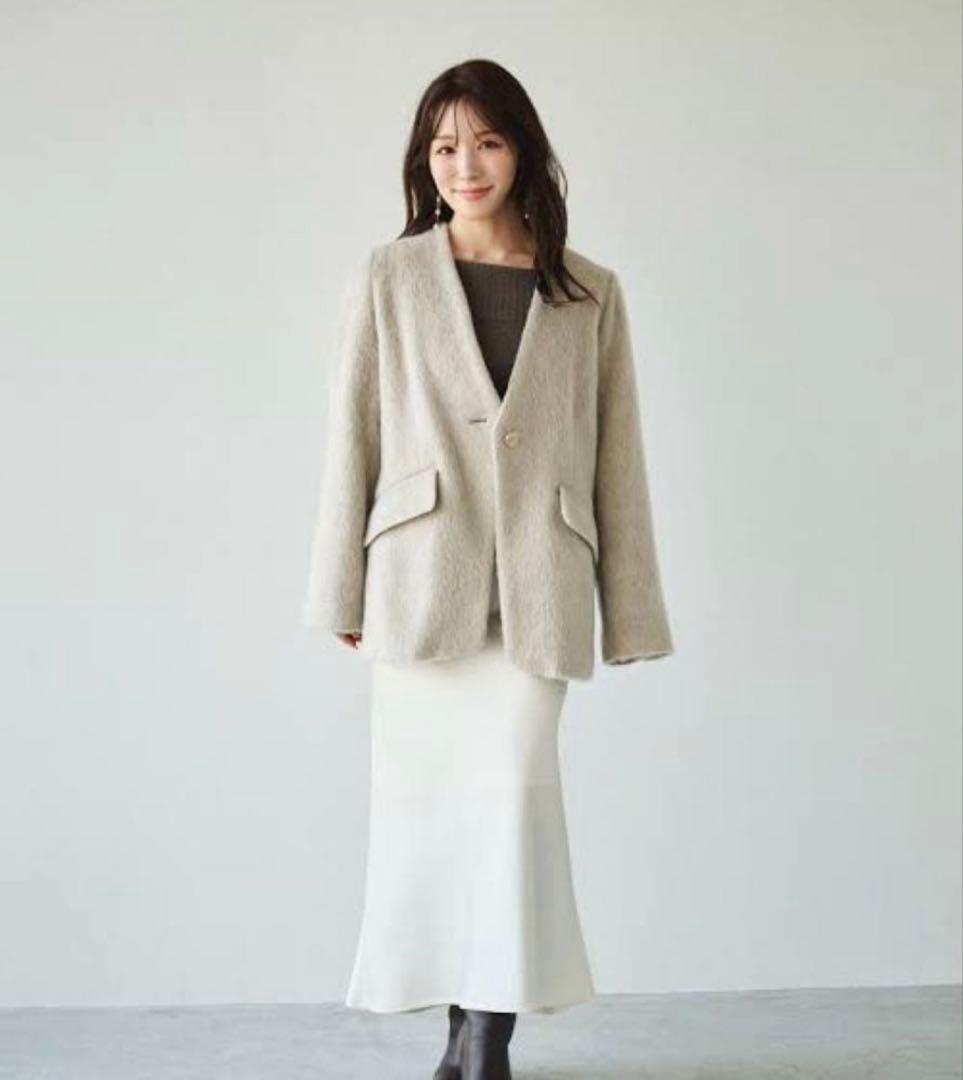 Aiméine ノーカラーシャギージャケットコート