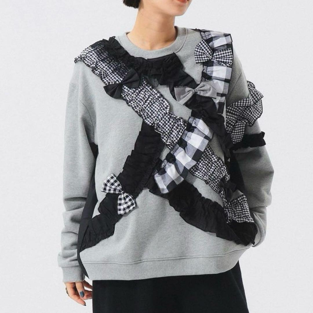 BEAMS BOY TORI-TO 別注 リボン スウェット シャツ グレー