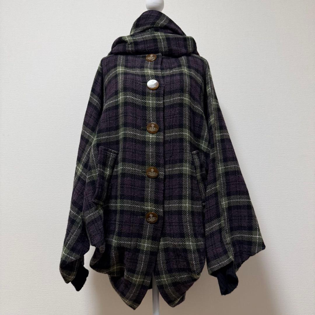 ヴィヴィアンウエストウッド　ポンチョ　ドルマンコート　オーブ　チェック　グリーン