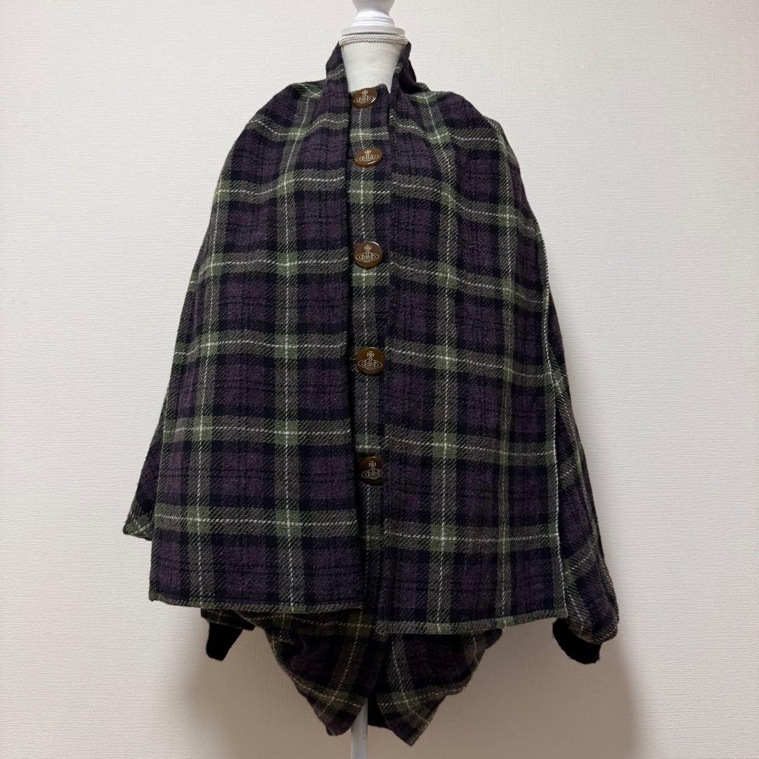 ヴィヴィアンウエストウッド　ポンチョ　ドルマンコート　オーブ　チェック　グリーン