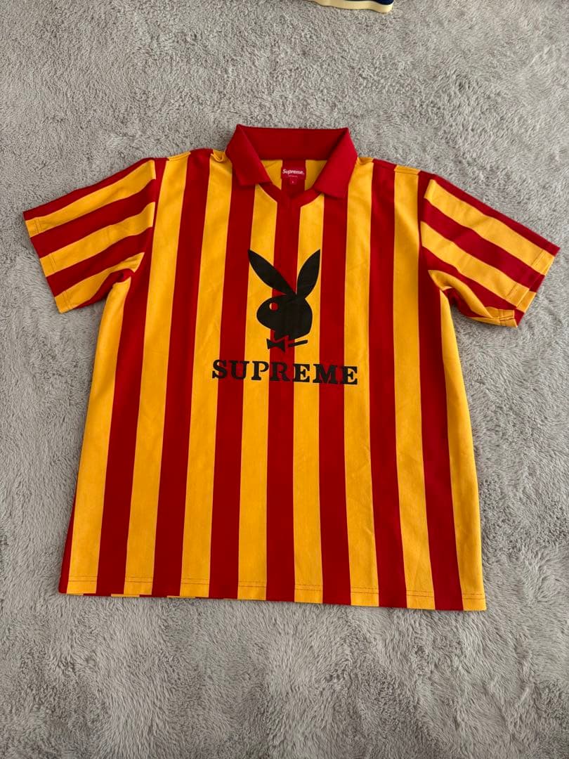 Supreme playboyゲームシャツ ストライプ ポロシャツ Ｌ　オレンジ