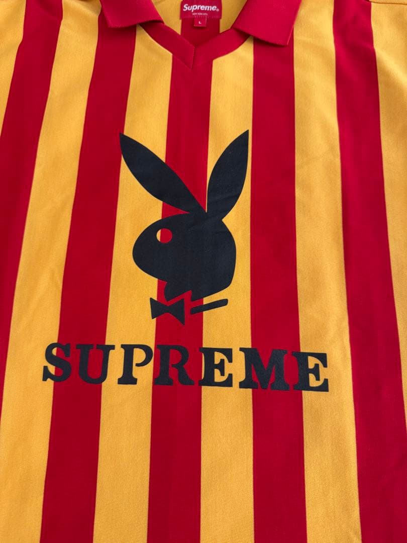 Supreme playboyゲームシャツ ストライプ ポロシャツ Ｌ　オレンジ