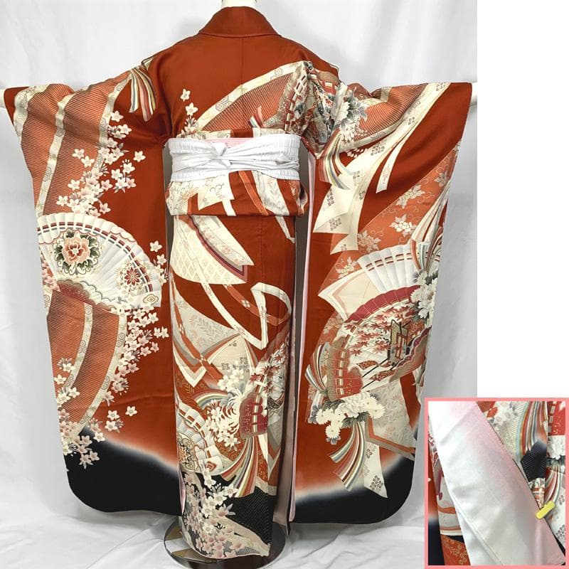 410aj39〇古典柄 レトロ 振袖＆袋帯 金駒刺繍 十三参り〇美品