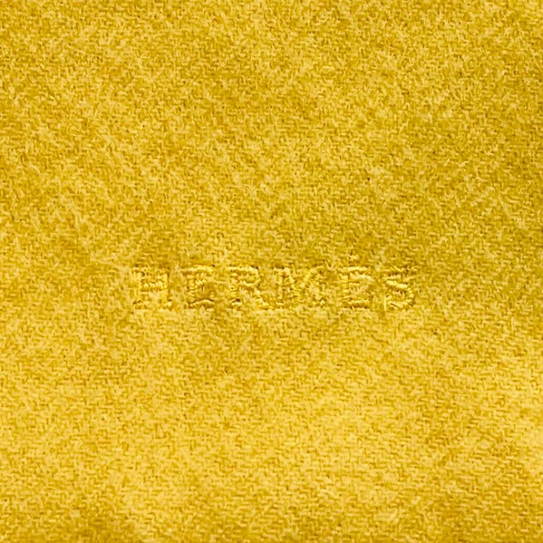 エルメス カシミヤ100% マフラー ストール 刺繍ロゴ イエロー 黄色