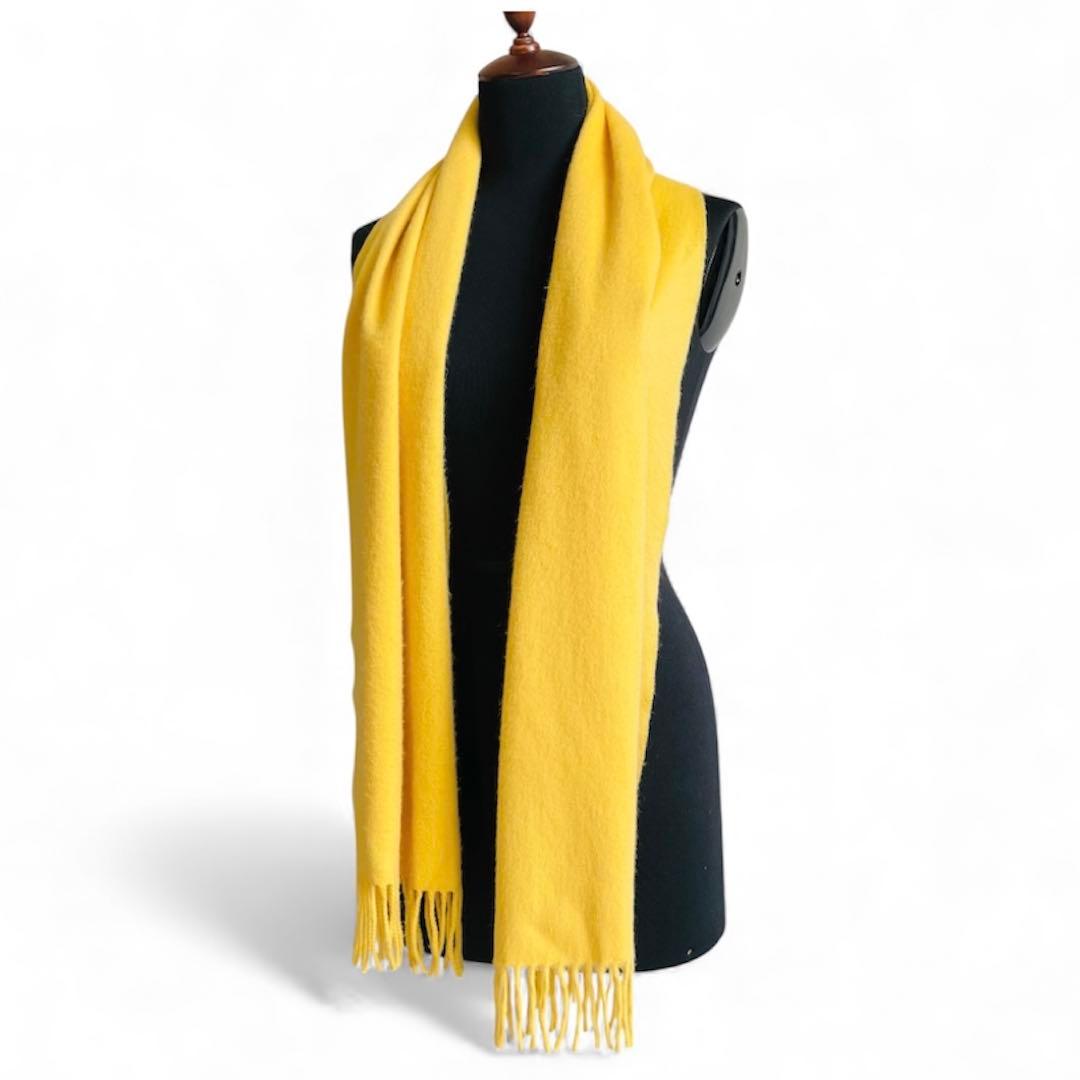 エルメス カシミヤ100% マフラー ストール 刺繍ロゴ イエロー 黄色