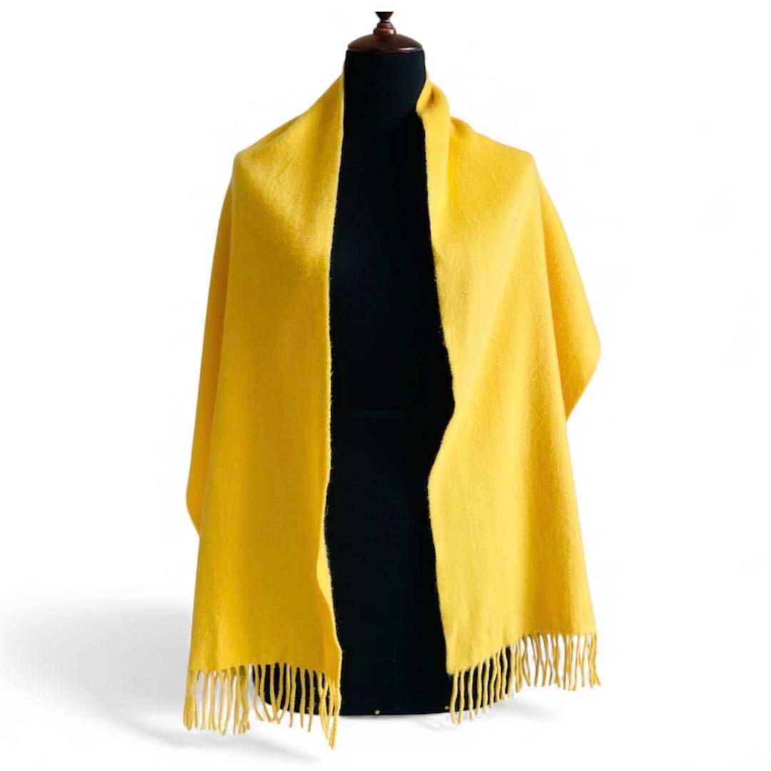 エルメス カシミヤ100% マフラー ストール 刺繍ロゴ イエロー 黄色