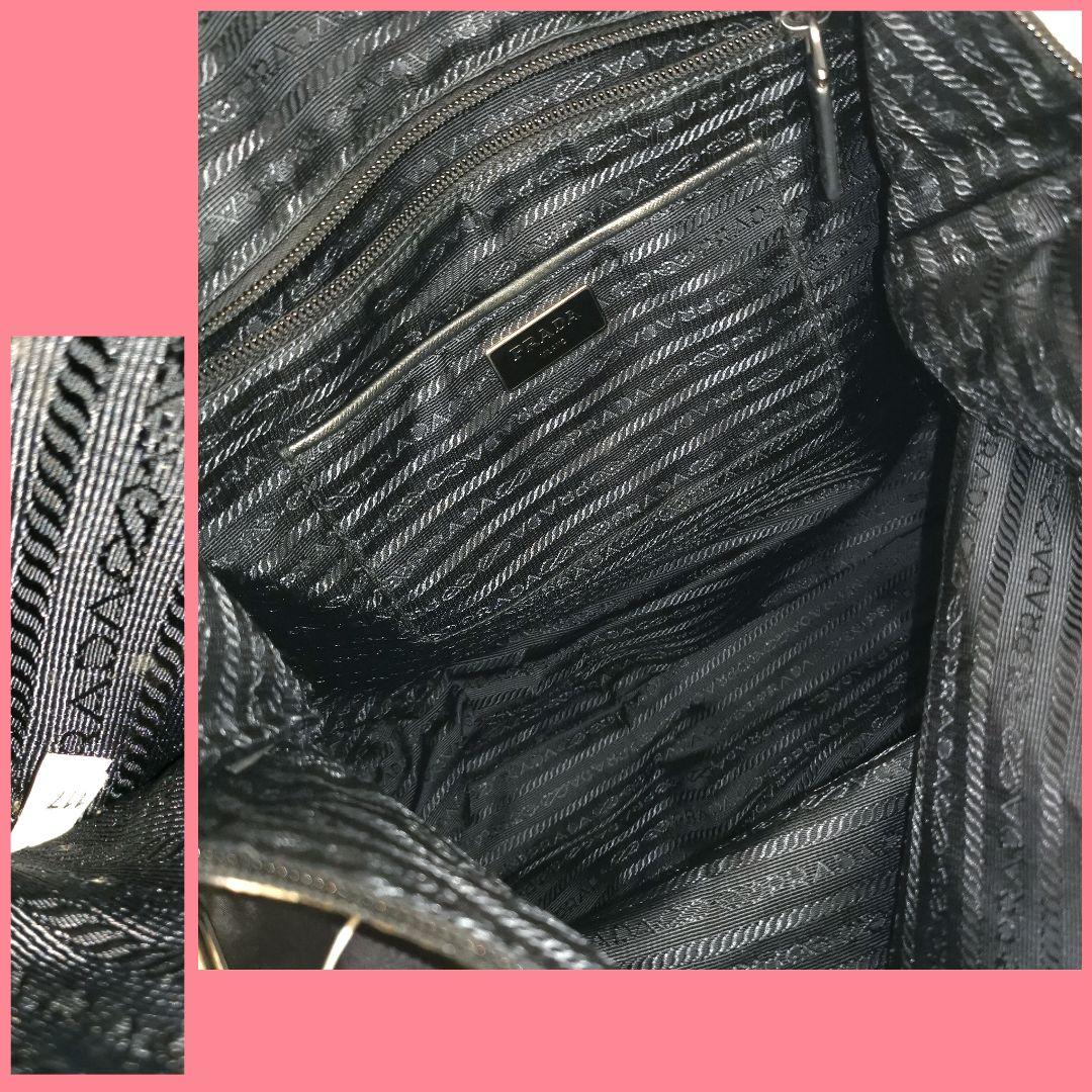 【美品】プラダPRADA サフィアーノ2way肩掛けトートバッグ黒 花柄 鑑定済