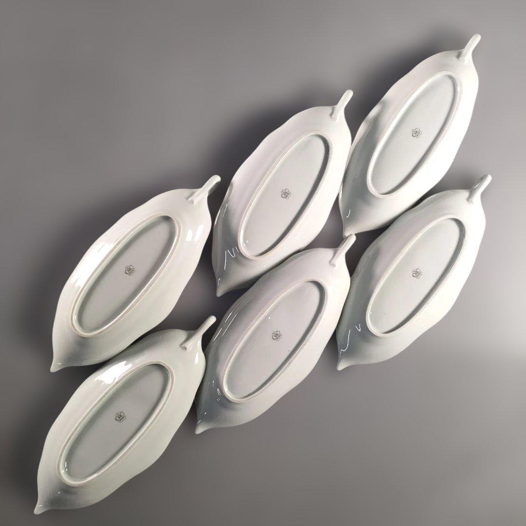 A1389-3/大倉陶園/金彩葉形銘々皿 大1客・小6客/向付/菓子皿/懐石道具