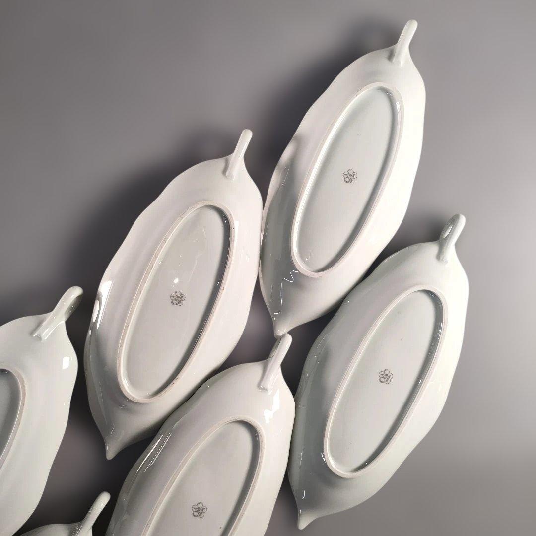 A1389-3/大倉陶園/金彩葉形銘々皿 大1客・小6客/向付/菓子皿/懐石道具