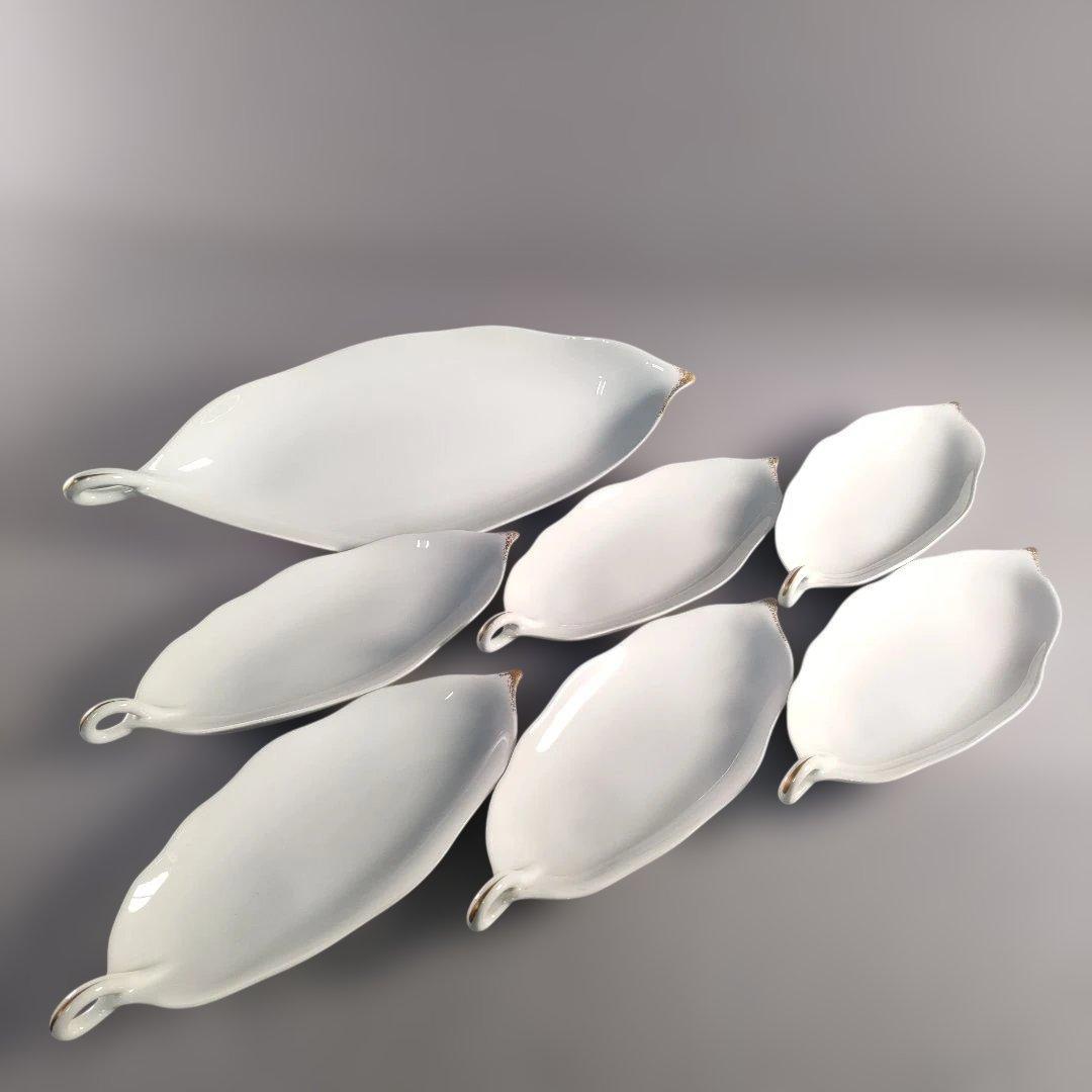 A1389-3/大倉陶園/金彩葉形銘々皿 大1客・小6客/向付/菓子皿/懐石道具