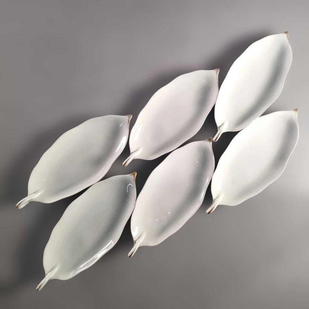 A1389-3/大倉陶園/金彩葉形銘々皿 大1客・小6客/向付/菓子皿/懐石道具