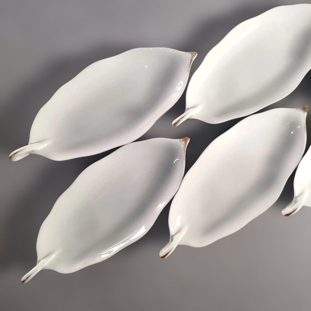 A1389-3/大倉陶園/金彩葉形銘々皿 大1客・小6客/向付/菓子皿/懐石道具