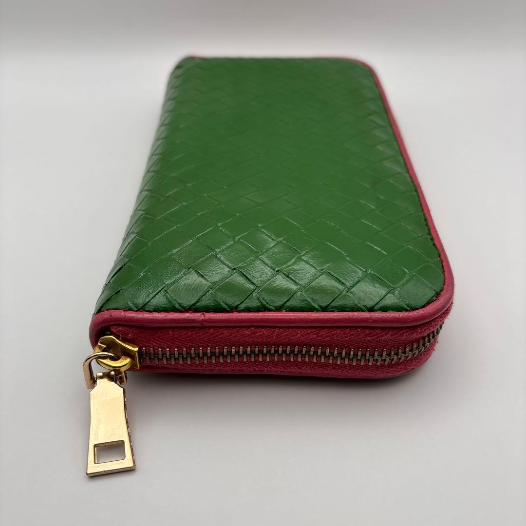 ◆正規品◆ボッティガヴェネタイントレチャート ラウンドファスナー長財布グリーン