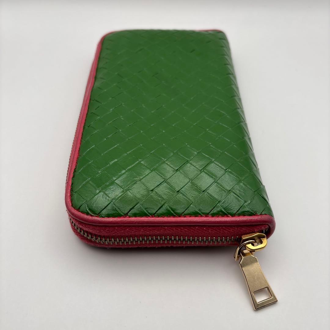 ◆正規品◆ボッティガヴェネタイントレチャート ラウンドファスナー長財布グリーン