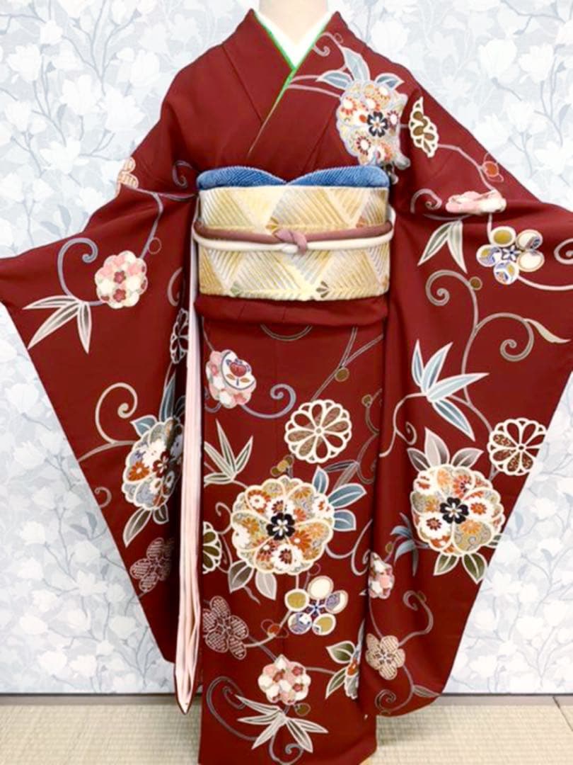正絹 振袖セット 京友禅真紅色の振袖 成人式