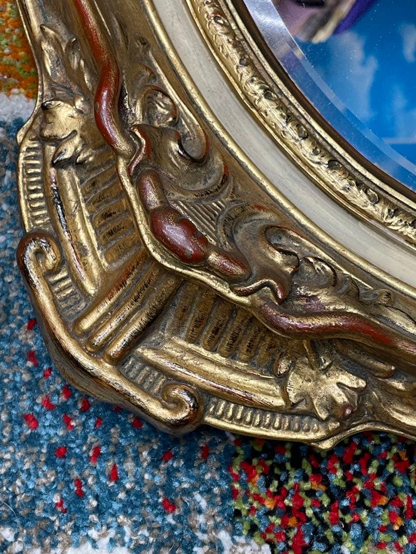 アンティーク 金色の楕円形壁掛けミラー イタリア ヴィンテージ