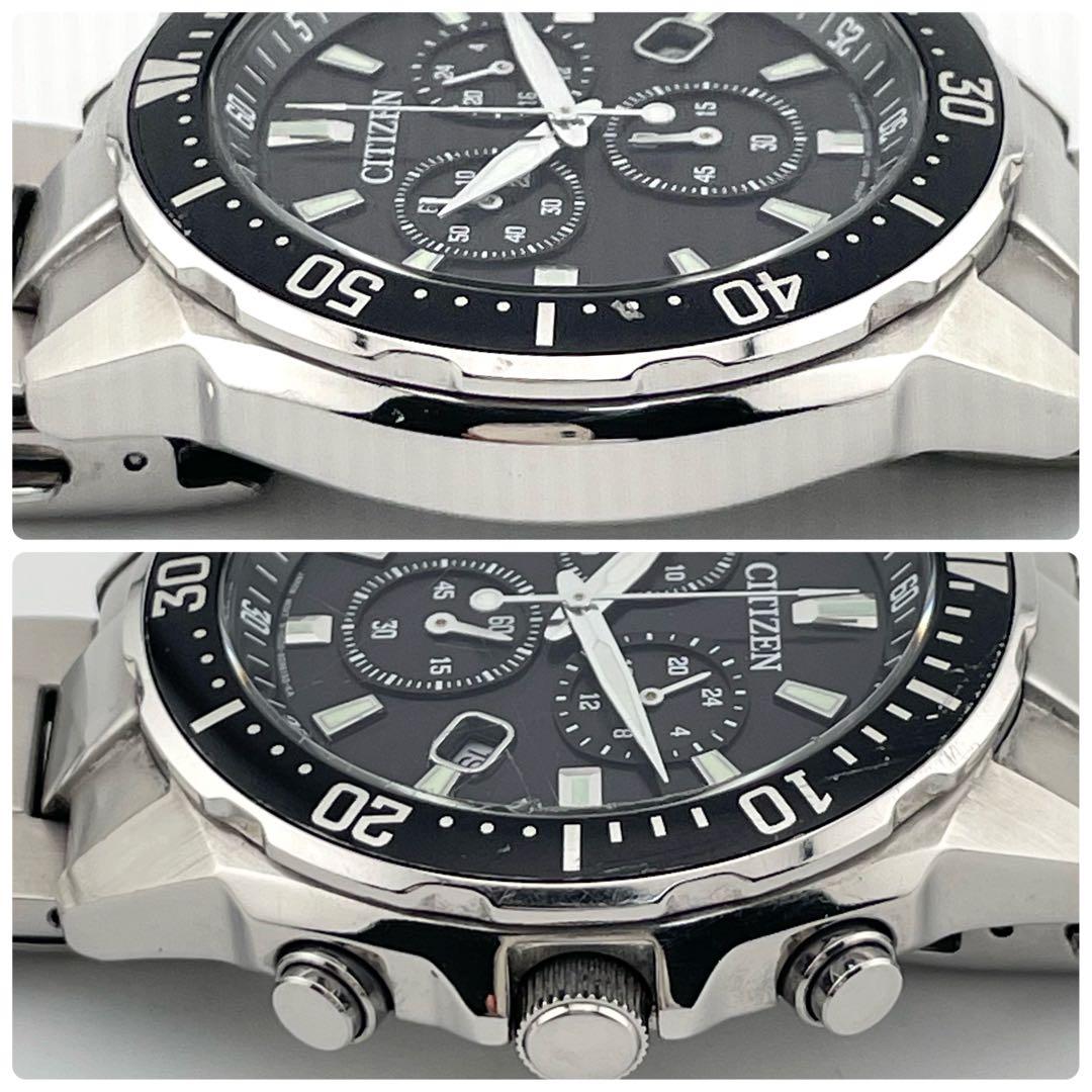 【稼働/】シチズン　クロノグラフ　デイト　ソーラー　腕時計　黒文字盤　メンズ