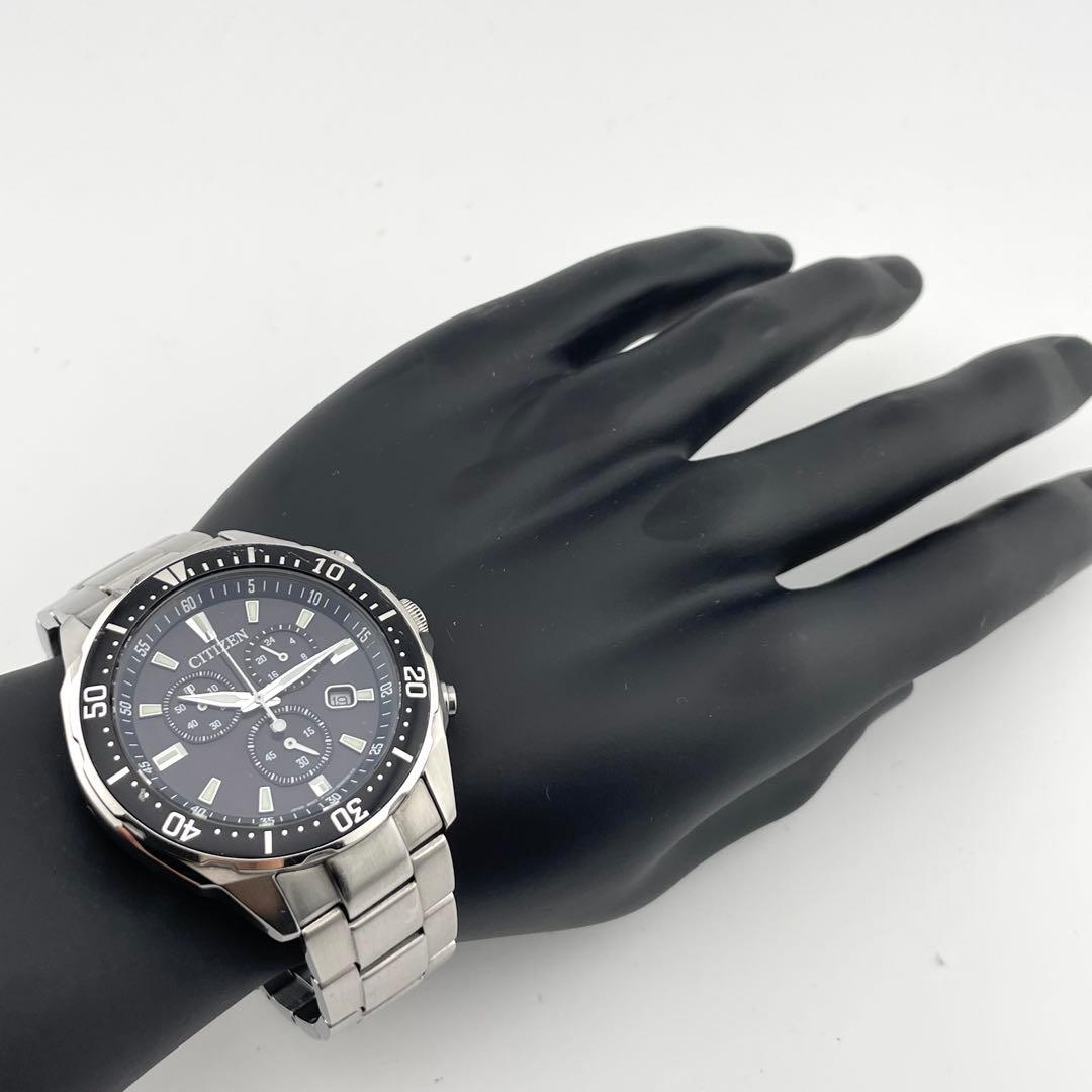 【稼働/】シチズン　クロノグラフ　デイト　ソーラー　腕時計　黒文字盤　メンズ