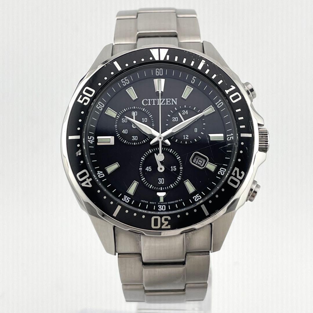【稼働/】シチズン　クロノグラフ　デイト　ソーラー　腕時計　黒文字盤　メンズ