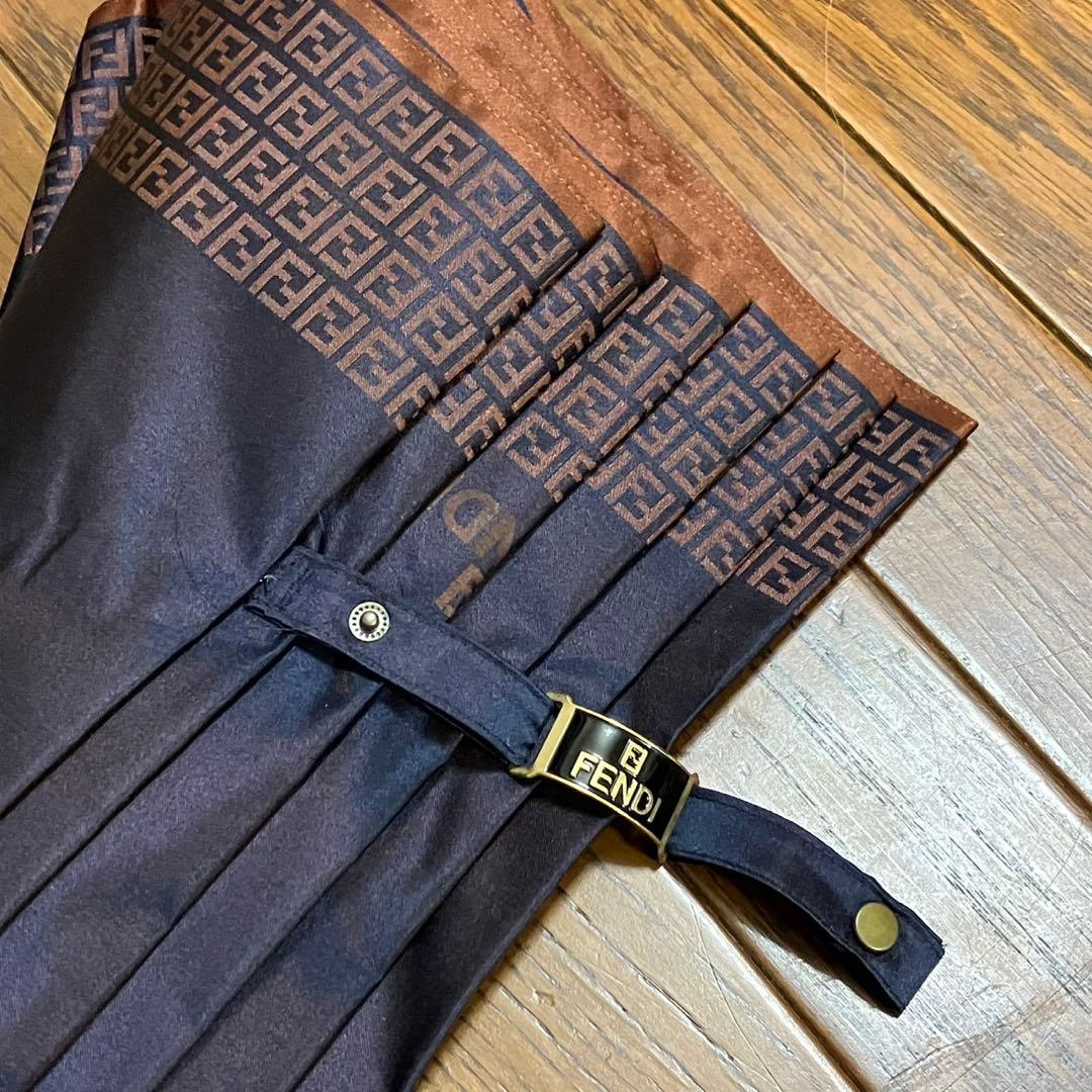 FENDI 長傘　ズッカ柄　ネイビー　ウッドハンドル　ムーンバット
