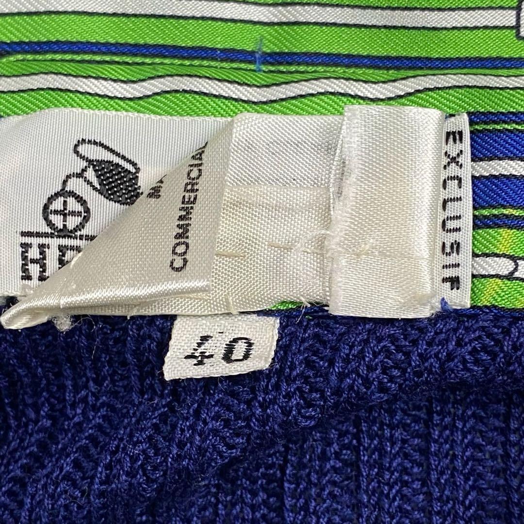 80s HERMES エルメス　ニット切り替えシャツ　ハーフボタン　シルク