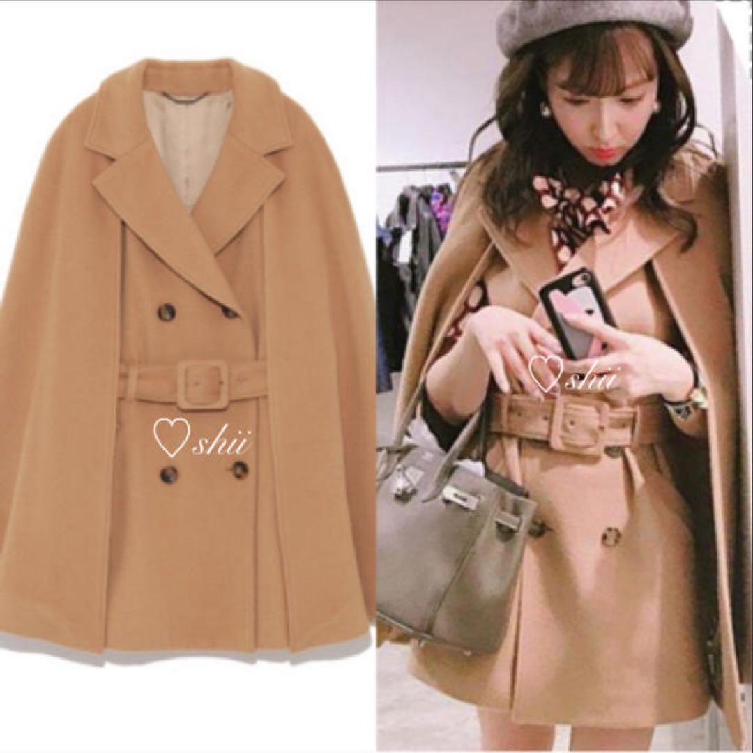 新品 ベージュ ウール ケープコート