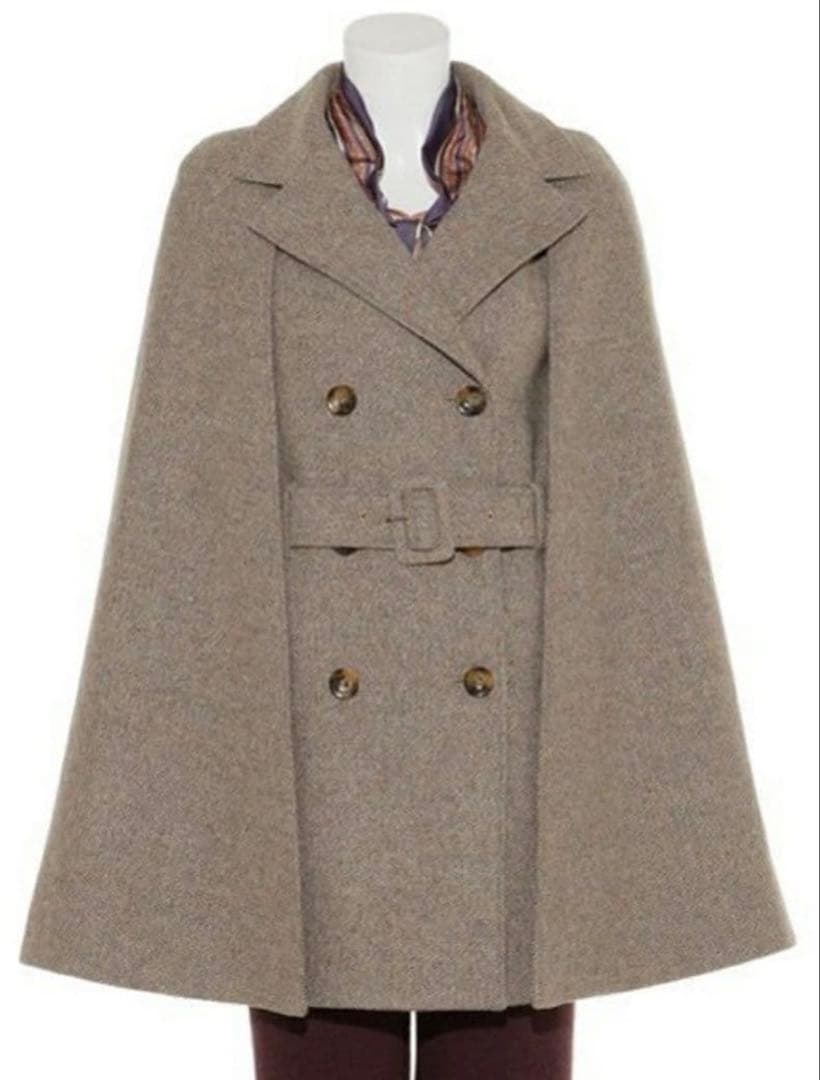 新品 ベージュ ウール ケープコート