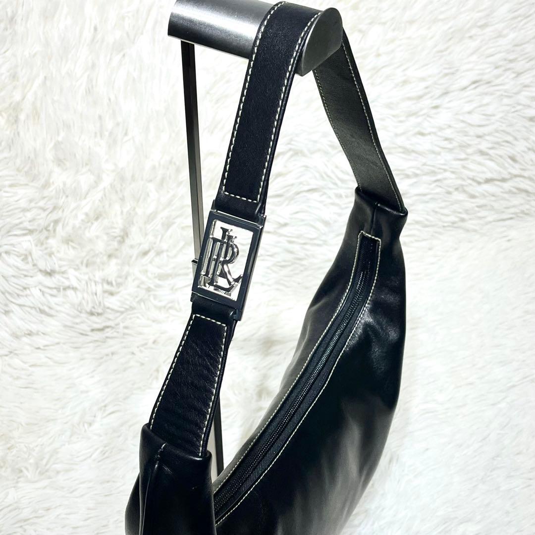 極美品☆ローレン ラルフローレン ムーンバッグ ワンショルダー 黒 三日月 本革