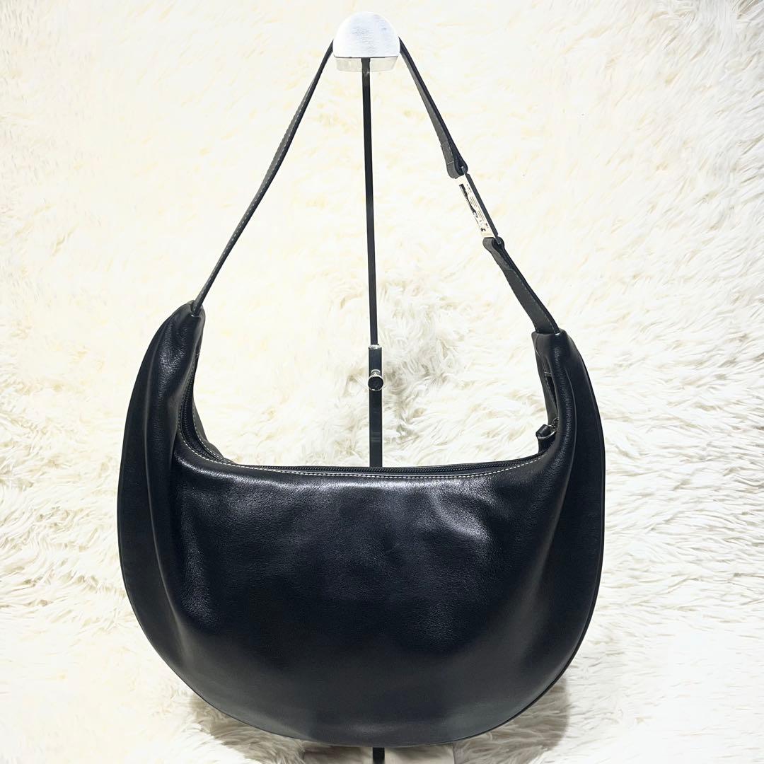 極美品☆ローレン ラルフローレン ムーンバッグ ワンショルダー 黒 三日月 本革