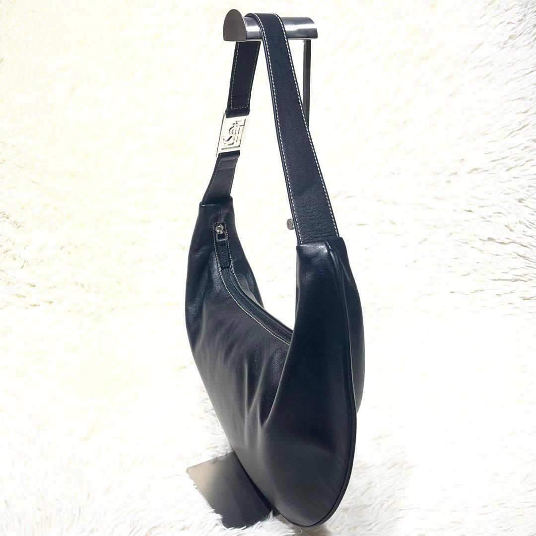 極美品☆ローレン ラルフローレン ムーンバッグ ワンショルダー 黒 三日月 本革