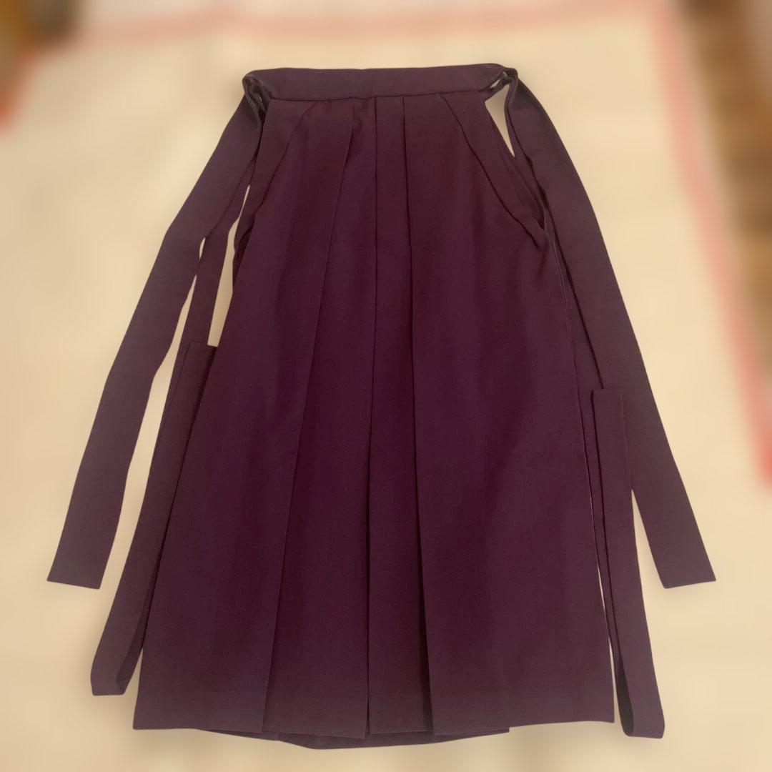 卒業式　着物と袴セット　赤の蝶柄小紋　紫色の袴　半幅帯　伊達襟