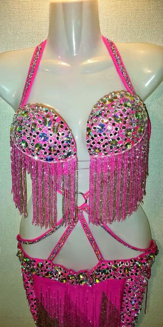 【新品】エジプト製ネオンピンク ベリーダンスセットアップ