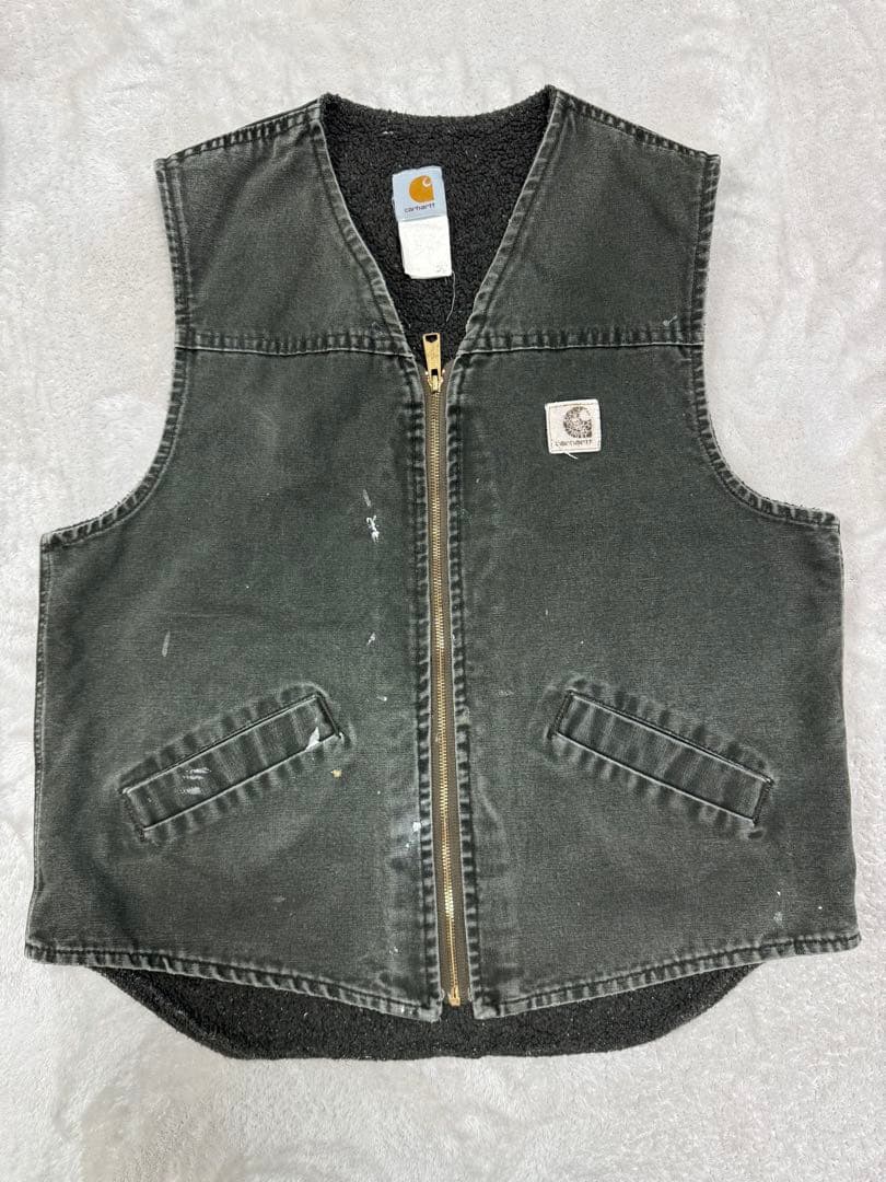 こ*ー様 00s carhartt USA製 ダックベスト モス ボア ペンキ