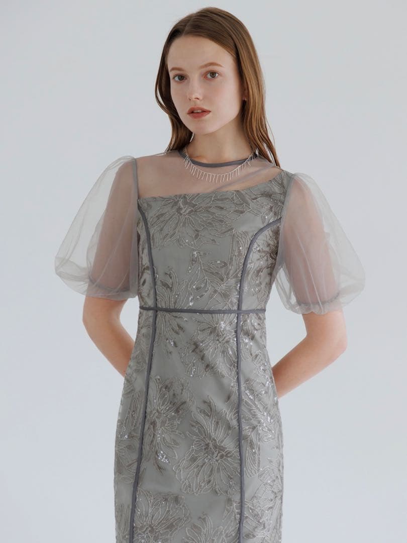 アシンメトリーシアーフラワーワンピースドレス結婚式パーティー成人式二次会デート