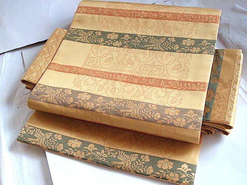 織りの九寸名古屋帯（横段に唐花文）長373 正絹美品