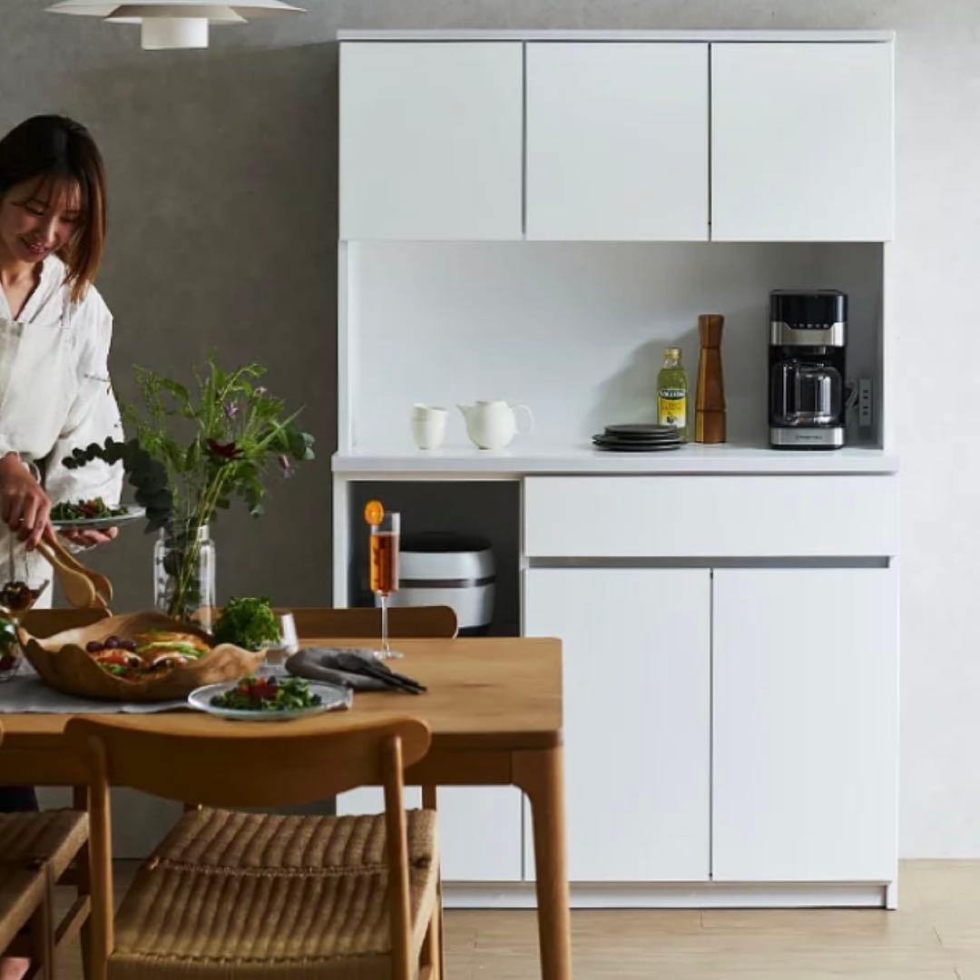 完成品 ホワイト キッチン 食器棚 引き出し ドア ホワイト レンジ台 大容量